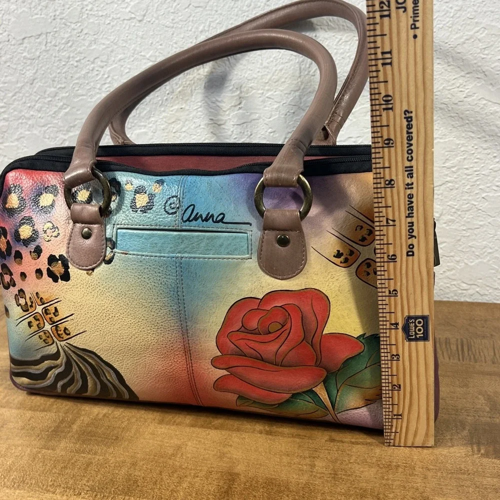 Anna by Anuschka Rose Safari Bag Satchel Purse Flowers Butterflies